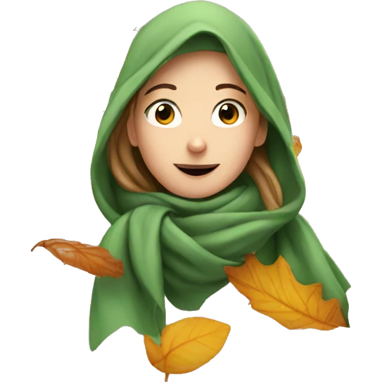 Leaves falling down on girl wearing scarf emoji