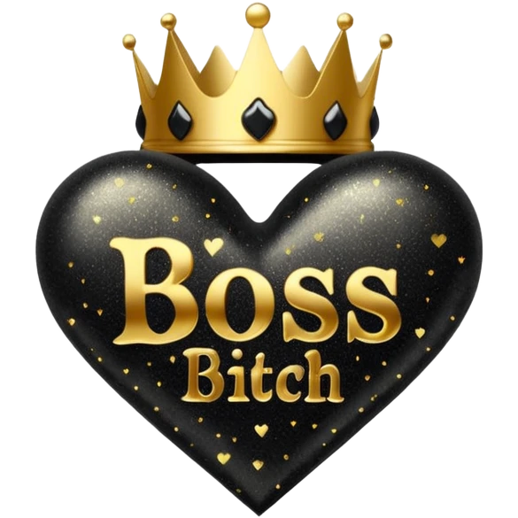 Black Hearts and crowns with glitter and the words boss bitch emoji