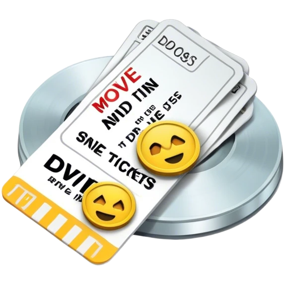Movie tickets, streaming buttons, DVD discs  emoji