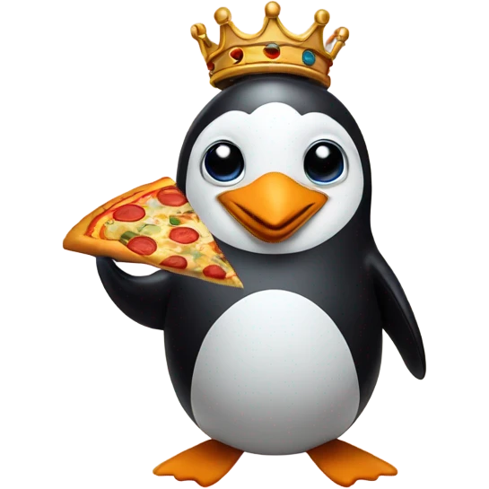 A penguin king that has a pizza in his hand emoji