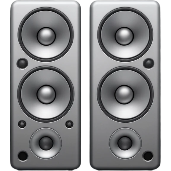Minimal emoji icon of a modern metallic speakers, front view, detailed geometry, dark metallic body, subtle highlights, isolated emoji