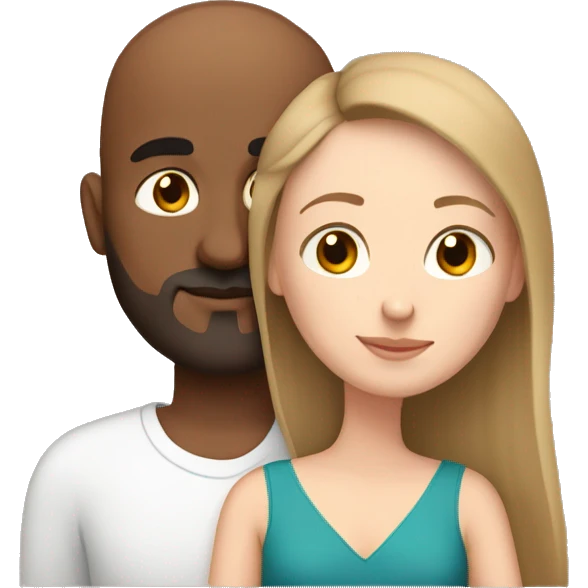 White girl with brown hair cuddling her Indian man husband. He is bald and has a short beard emoji