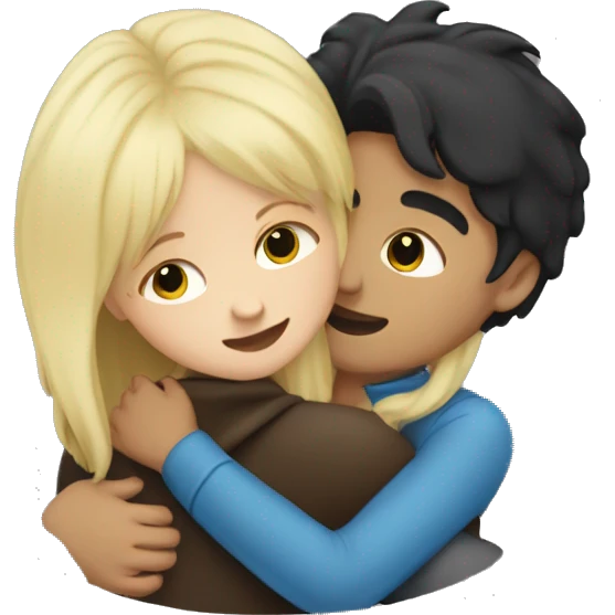 Dark hair boy hugging blonde girl emoji