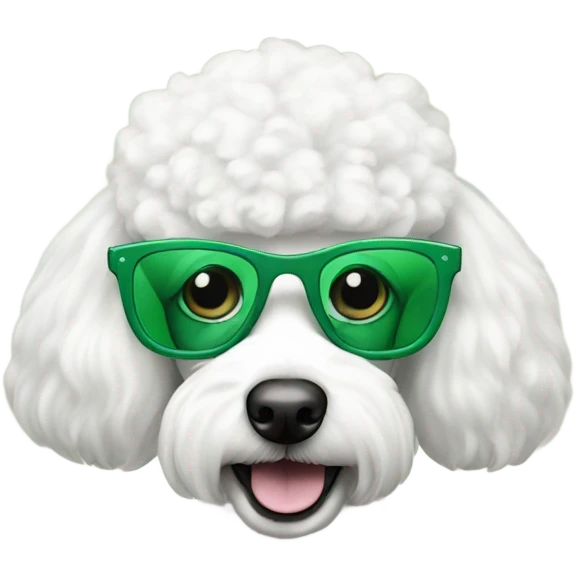 a white poodle with green glasses emoji