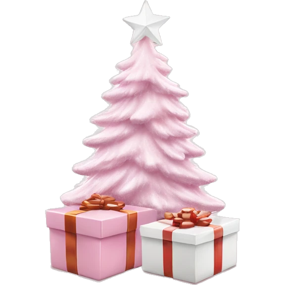 Light pink Christmas gifts under a white Christmas tree  emoji