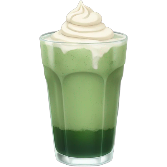 iced matcha latte in a glass and dark green traditional emoji