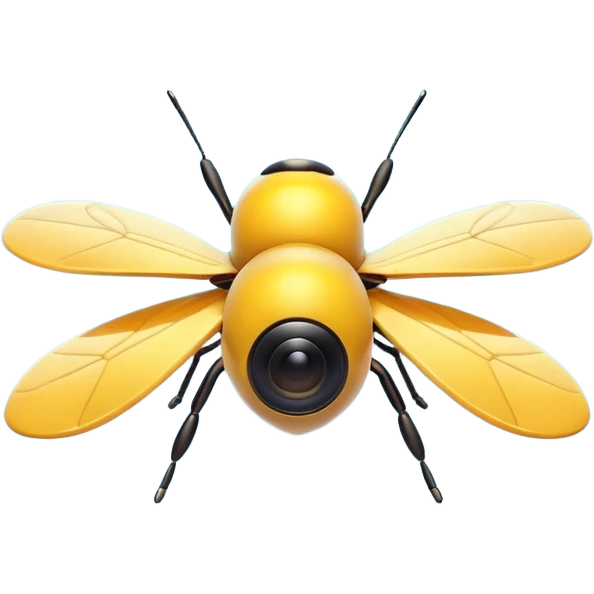 tiny bee-like camera drone object icon, small wings or mini rotors, cute design, camera lens eye, 3D cartoon, mobile game icon style, centered, clean background, no text, no watermark
  emoji