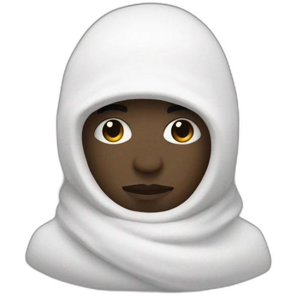 A black man wearing a white balclava hiding the whole face except the eyes adorned with short white wool threads emoji