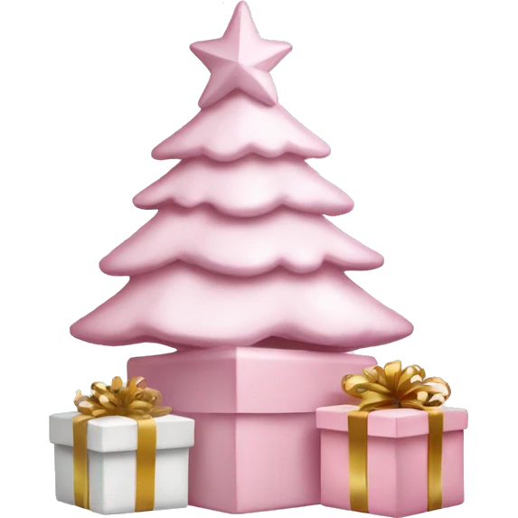 Light pink Christmas gifts under a white Christmas tree  emoji