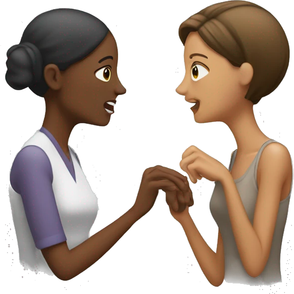 one woman saying something into the ear of another woman closing by hand emoji