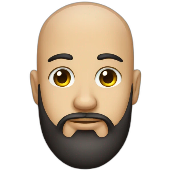A bearded guy with a shaved head, a question mark tattooed under his eye emoji