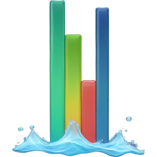 a realistic ieberg with a small above water part and a large under water part, in shape of an bar chart emoji