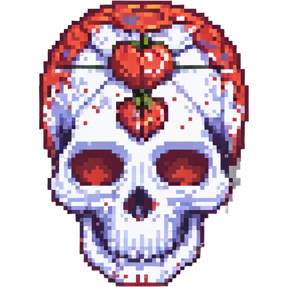 calavera con una X roja detrás, estilo pixel art emoji