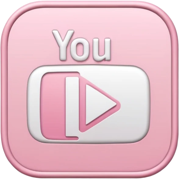 Símbolo do YouTube em tons rosa claro e branco com contorno branco, efeito adesivo, estilo emoji de iPhone. emoji