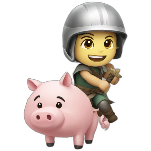 a boy riding a pig and holding a sword on the Great Wall emoji
