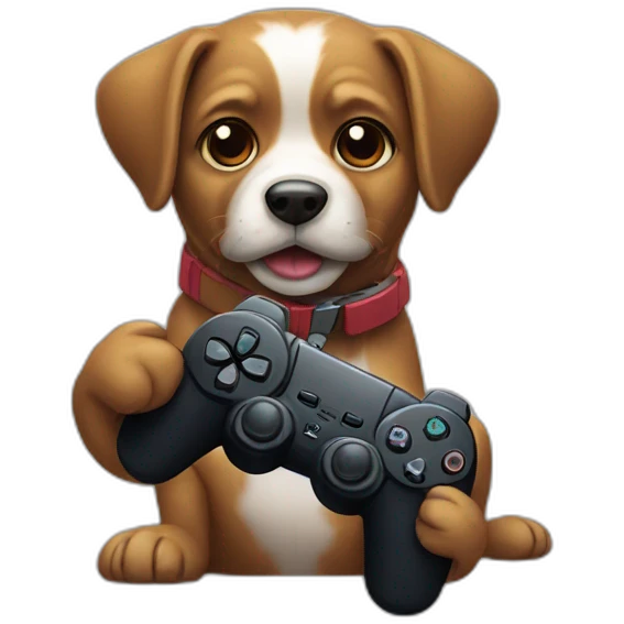 dog holding a PlayStation controller emoji