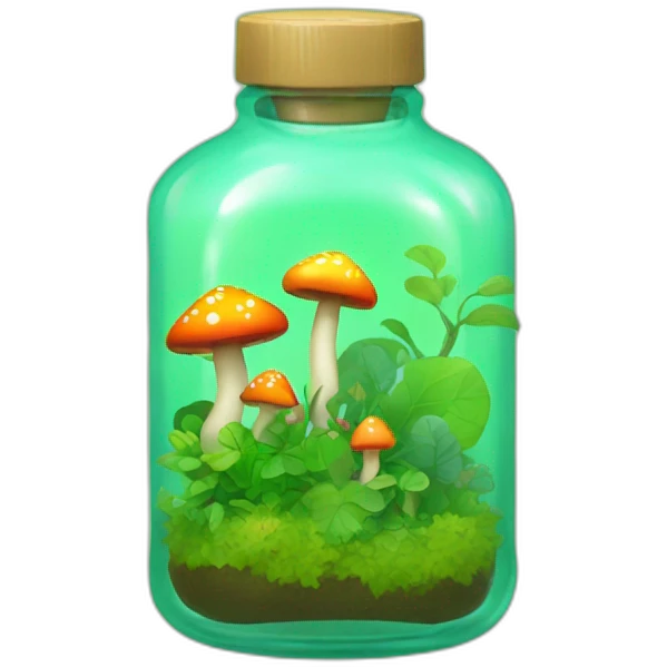 Bottle with green background and plants with rainbow mushrooms  emoji