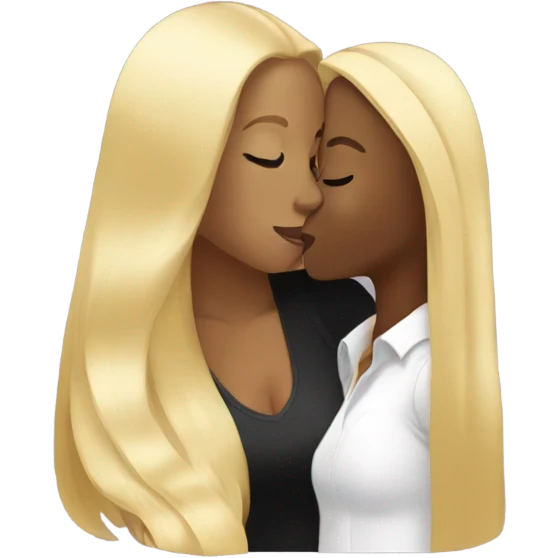 Long blonde hair kissing a light black woman emoji