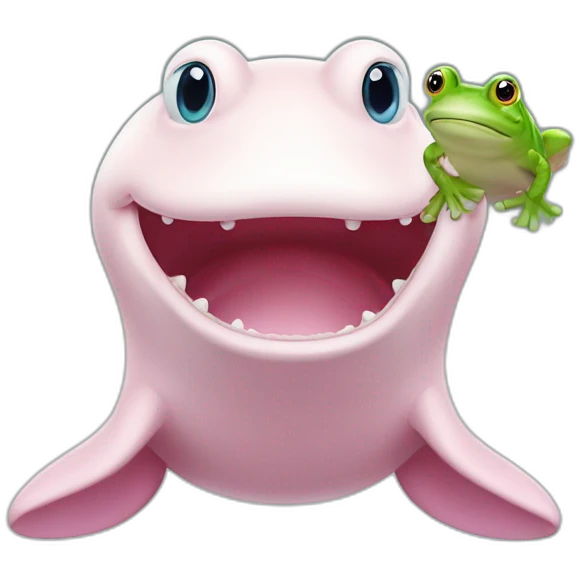 Pink beluga whale with the face of a frog emoji