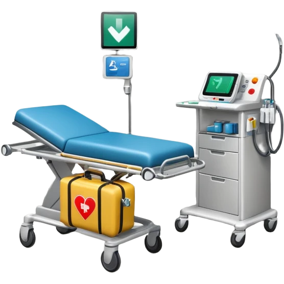 An emergency room corner with defibrillator, monitors, and crash cart.
 emoji