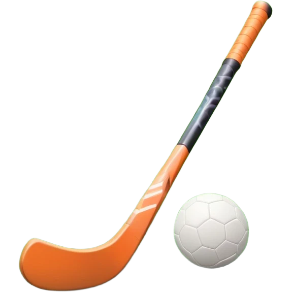 A field hockey stick and ball positioned on a vibrant green grass field, with the goalposts and clear field markings in the background. The scene highlights the lush, well-maintained turf, emphasizing the speed and precision of the sport in an energizing outdoor setting. emoji