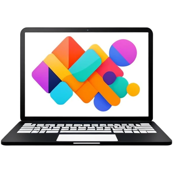 framed digital laptop artwork with abstract vector shapes inside emoji
