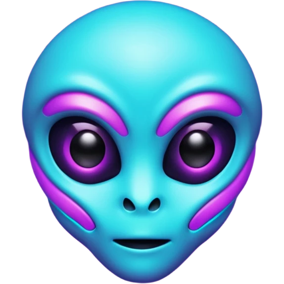 futuristic glowing pixel game alien emoji face, purple and cyan neon light, dark background emoji