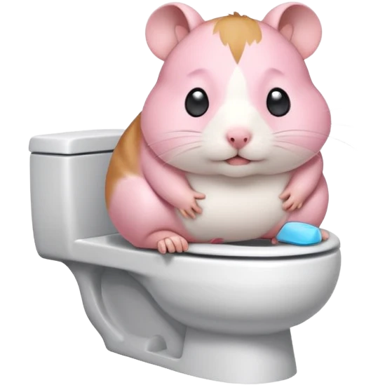 Cute chubby cartoon-style hamster sitting on toilet pooping looking as if he had an accident emoji