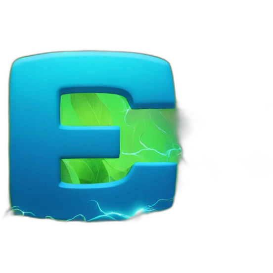 blue "e" from Engie logo and electrical sparks in the shape of green leaves emoji