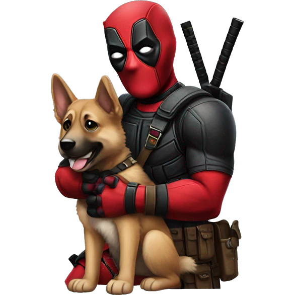 Deadpool holding a German shepherd puppy emoji