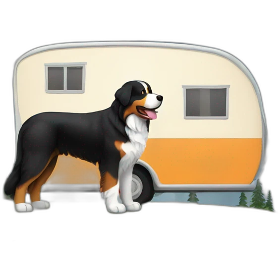 Bernese mountain dog travelling with a camper in Lappland emoji
