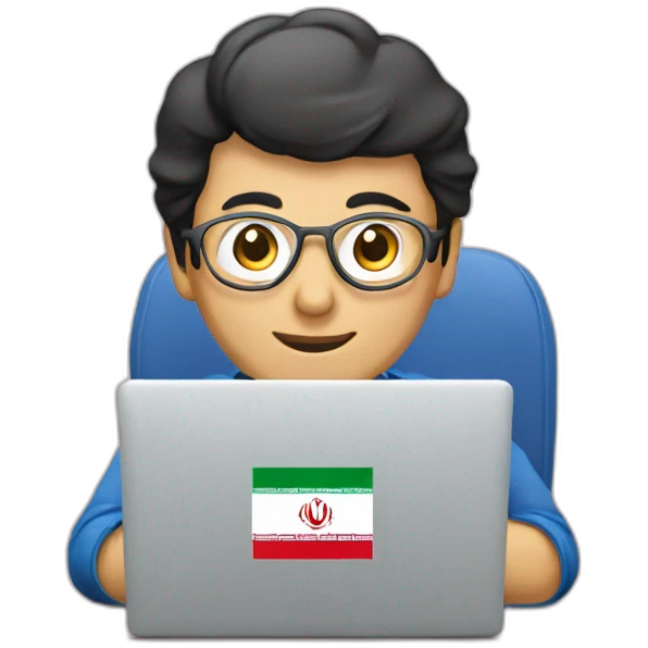 iraninan face , typing with laptop and iran logo emoji