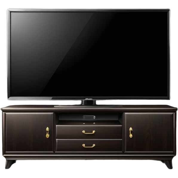 modern tv standing on a super luxurious dark cupboard emoji