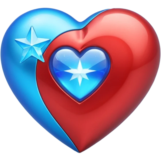 A metallic red 3D heart with a bright blue star inside emoji