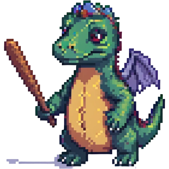 dinosaur ready to hit with a bat, pixel art style emoji