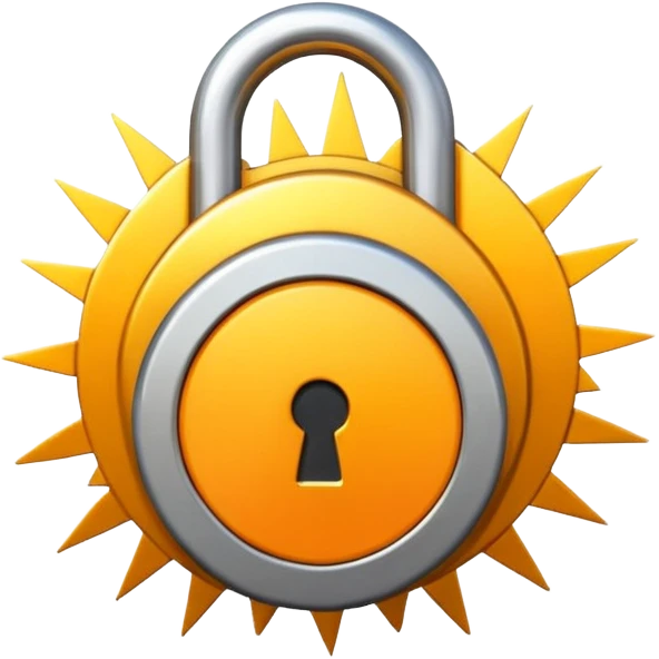 Emoji of a steel padlock snapping shut with a burst of energy lines and a rising sun silhouette behind it, symbolising tunnel vision, discipline, and a decisive new start. Bold minimal icon style, transparent background. emoji