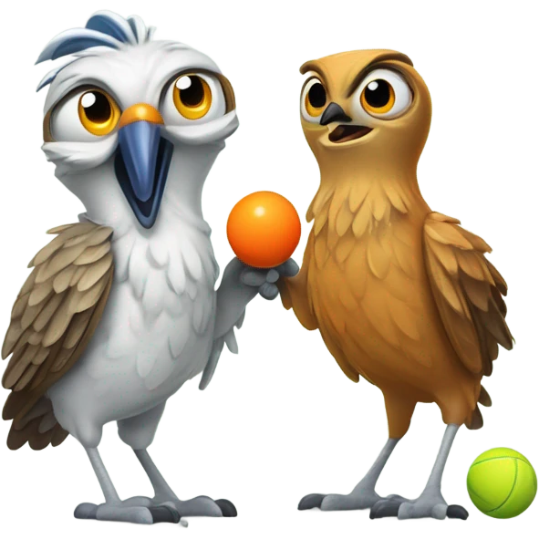 Happy Roadrunner and happy owl playing pickleball emoji