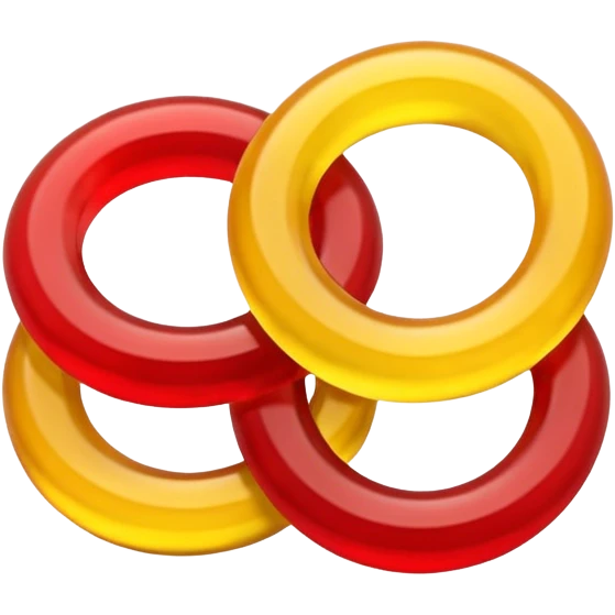 emoji de 2 gomitas en forma de aro una colo rojo y otra amarillo de muy gruesas muy muy emoji