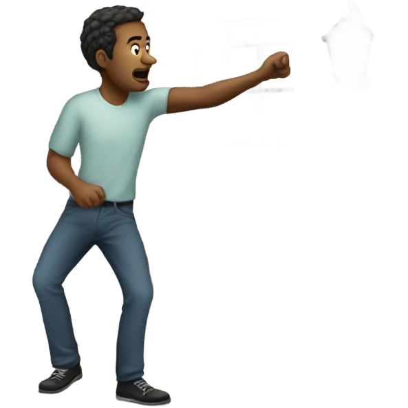 A man point to get out of a house that he is in emoji