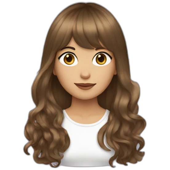 Brown long hair with curtain bangs ,white girl  emoji