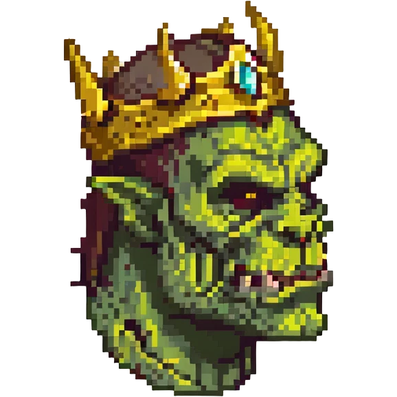 pixel art crowned orc, side profile, gold crown, tusks visible, classic RPG style emoji