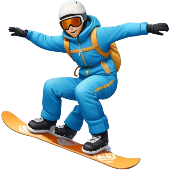 An icon featuring a snowboarder mid-jump, performing a stylish trick above a snowy mountain slope. The background showcases powdery snow, evergreen trees, and a bright blue sky. Transparent background captures the energy, skill, and thrill of snowboarding. emoji