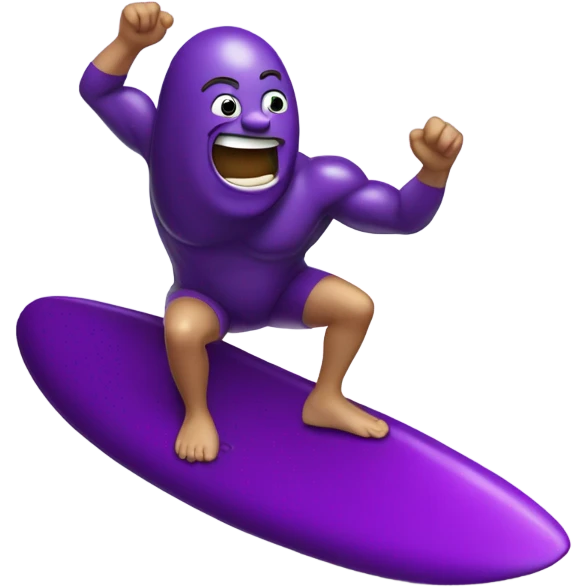 Man surfing on a full eggplant emoji