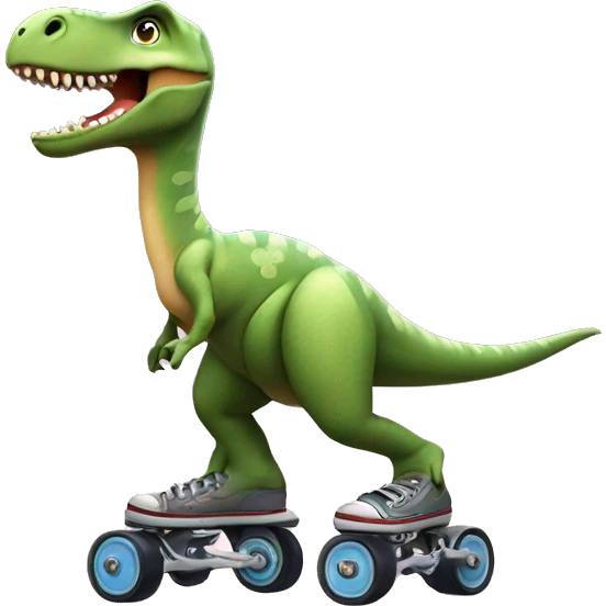Dinosaur wearing rollerskates ￼  emoji