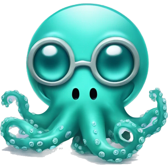 Turquoise cute little octopus with a clinical mask and a crystal ball emoji