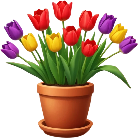 Clay pot with tulips on windowsill emoji