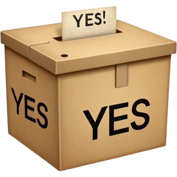 Vote box with "yes, but" aber' written on the front and paper entering the top slot emoji