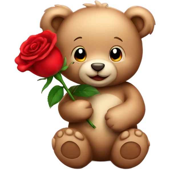 Happy cute Teddy bear holding a red rose emoji