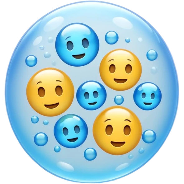 3D iPhone style emoji of free-floating bubbles, scattered randomly in the air, translucent and shiny, various sizes, not contained in any circle, isolated on white background, soft shadows, high detail, playful and cute. emoji