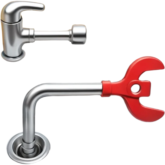 3D illustration of a metal wrench tightening a pipe under a sink, clean Pixar-like 3D style, soft shadows, simple background, plumbing tool focus, vibrant but not exaggerated

 emoji